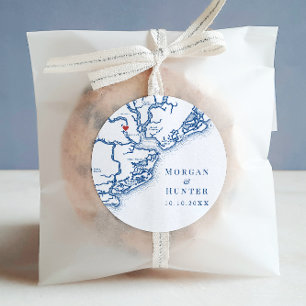 Charleston SC Karte Elegant Navy Blue Gastgeschenk Runder Aufkleber