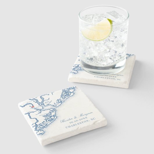 Charleston SC Karte Elegant Navy Blue Gastgeschenk Steinuntersetzer (Seitenansicht)