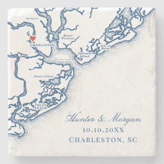 Charleston SC Karte Elegant Navy Blue Gastgeschenk Steinuntersetzer