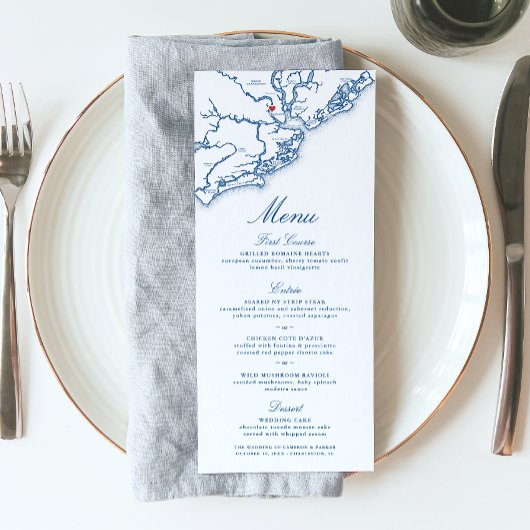 Charleston SC Karte Elegant Navy Blue Wedding