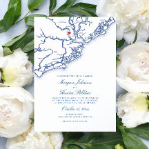 Charleston SC Karte Elegant Navy Blue Wedding
