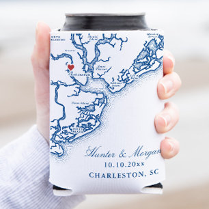 Charleston SC Karte Elegante Navy Blau Hochzeitsge Dosenkühler