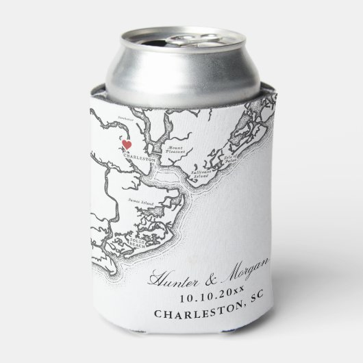 Charleston SC Karte Schwarz-Weiß-Gastgeschenk Hoch Dosenkühler (Kanne Vorderseite)