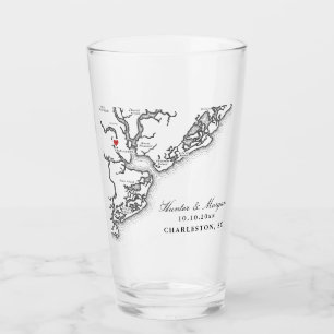Charleston SC Karte Schwarz-Weiß-Gastgeschenk Hoch Glas