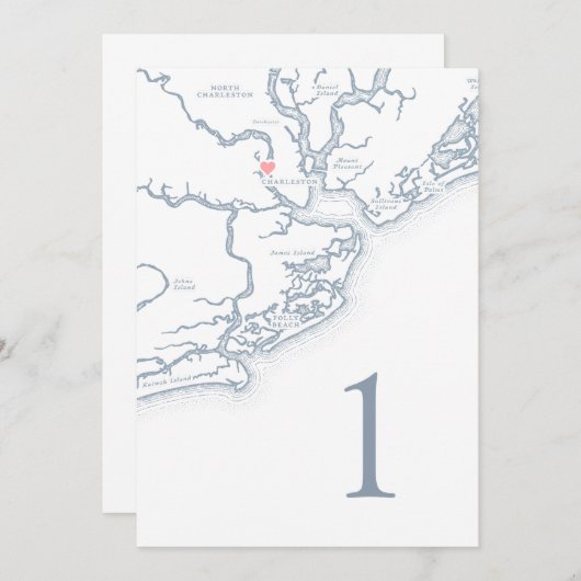 Charleston SC Map Wedding Tischnummer Cards (Vorne/Hinten)