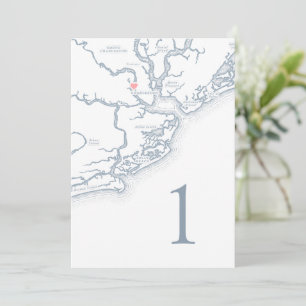 Charleston SC Map Wedding Tischnummer Cards
