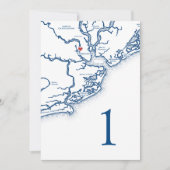 Charleston SC Map Wedding Tischnummer Cards (Vorderseite)