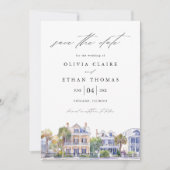 Charleston SC Rainbow Row Watercolor Wedding Save The Date (Vorderseite)