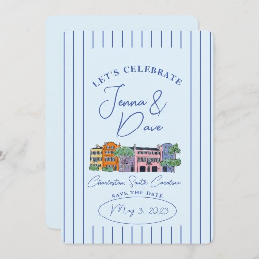 Charleston, SC Save the Date Watercolor Wedding (Vorne/Hinten)