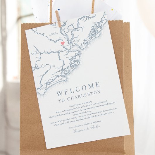 Charleston SC Wedding Welcome Itinerary Dusty Blue Dankeskarte