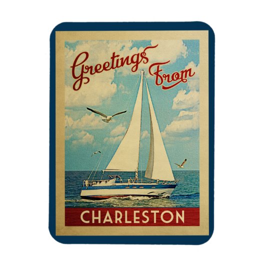 Charleston-Segelboot-Vintage Reise South Carolina Magnet (Vertikal)