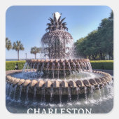 Charleston South Carolina Ananas Fountain Quadratischer Aufkleber (Vorderseite)