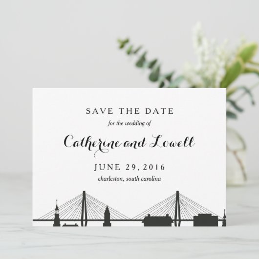 Charleston South Carolina Black Save the Date (Stehend Vorderseite)