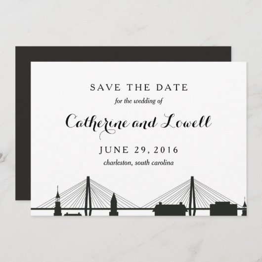 Charleston South Carolina Black Save the Date (Vorne/Hinten)