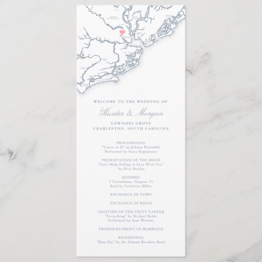 Charleston South Carolina Dusty Blue Wedding Programm (Vorderseite)