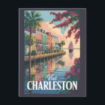 Charleston South Carolina Illustration Postkarte<br><div class="desc">Charleston Retro Vektordesign. Von den farbenfrohen Häusern der Rainbow Row über Plantagenführungen,  Aussichten auf das Wasser und die preisgekrönte Küche verbindet Charleston Geschichte,  Charme und moderne Lebensfreude zu einem unvergesslichen Ziel.</div>
