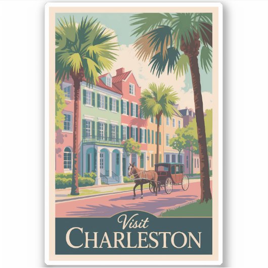 Charleston South Carolina Illustration Reisen Aufkleber (Vorderseite)