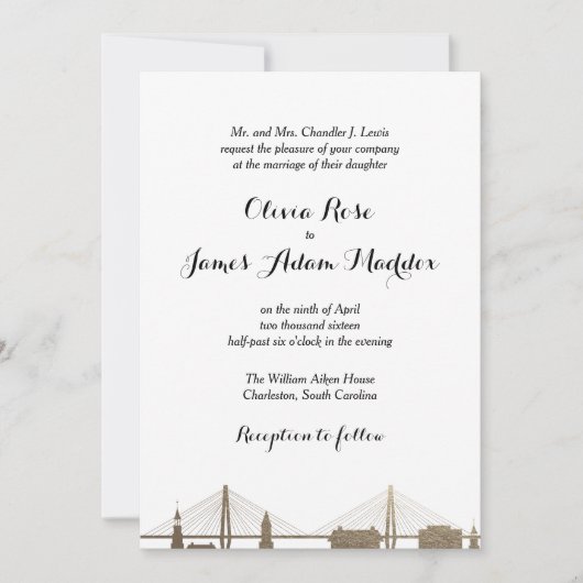 Charleston South Carolina Imitate Gold Einladung (Vorderseite)