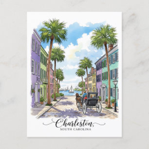 Charleston South Carolina Pferd gezeichnet Kutsche Postkarte