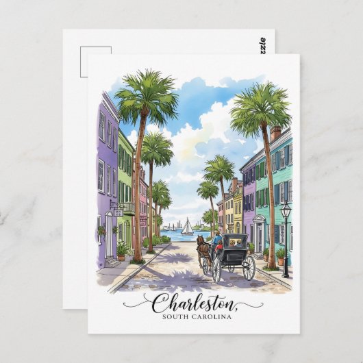 Charleston South Carolina Pferd gezeichnet Kutsche Postkarte (Vorne/Hinten)