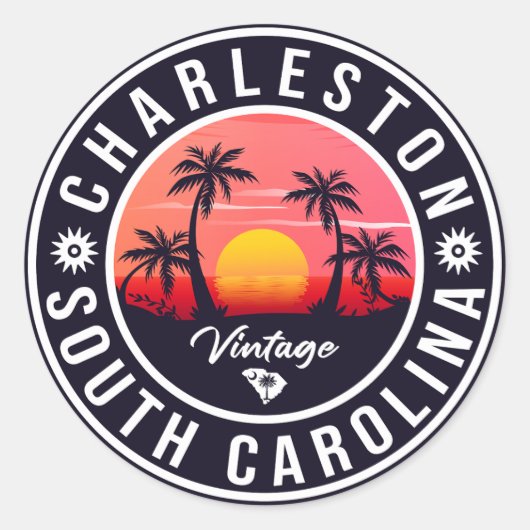 Charleston South Carolina - Retro Sunset Souvenirs Runder Aufkleber (Vorderseite)