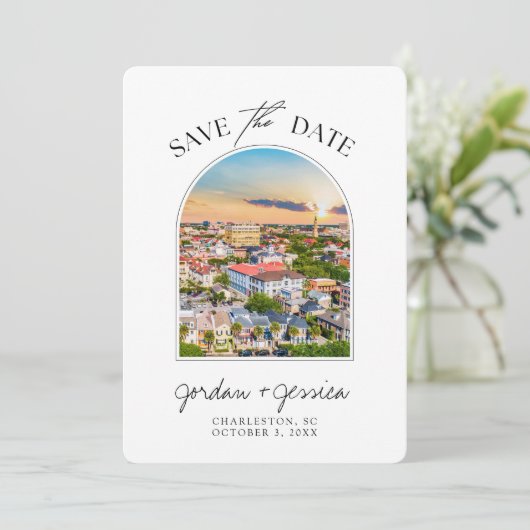 Charleston South Carolina Wedding Save the Date Einladung (Stehend Vorderseite)