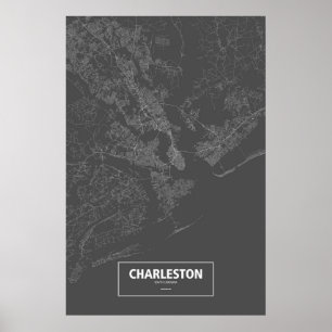 Charleston, South Carolina (weiß auf schwarz) Poster