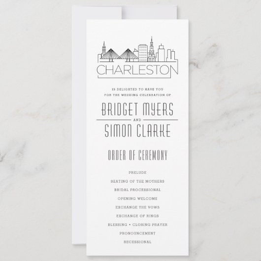 Charleston Stylized Skyline | Hochzeitsprogramm Einladung (Vorderseite)