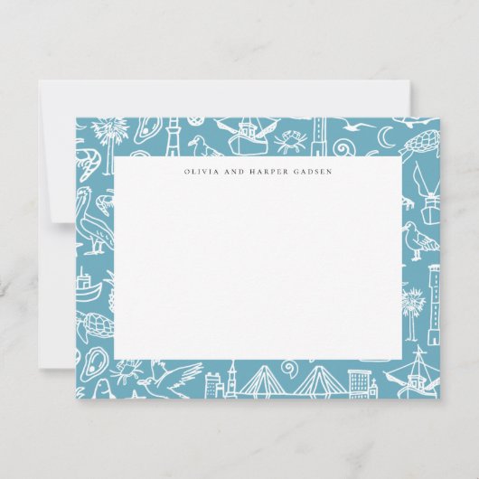 Charleston Toile Border in Blue Danke Karte (Vorderseite)