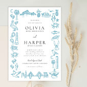 Charleston Toile Border in Blue Wedding Einladung