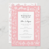 Charleston Toile Border in Pink Dusche Einladung (Vorne/Hinten)