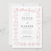 Charleston Toile Border in Pink Wedding Einladung (Vorderseite)