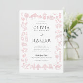 Charleston Toile Border in Pink Wedding Einladung (Stehend Vorderseite)