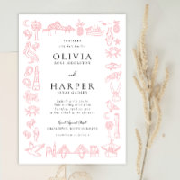 Charleston Toile Border in Pink Wedding Einladung