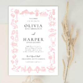 Charleston Toile Border in Pink Wedding Einladung