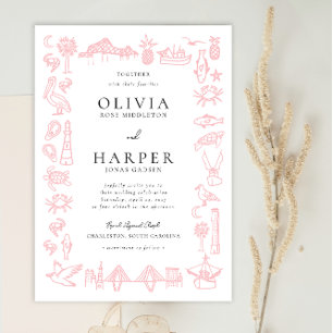 Charleston Toile Border in Pink Wedding Einladung