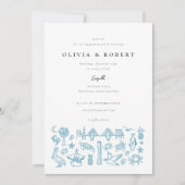 Charleston Toile Border of Blue Engagement Party Einladung (Vorderseite)