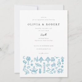 Charleston Toile Border of Blue Engagement Party Einladung