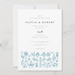 Charleston Toile Border of Blue Engagement Party Einladung