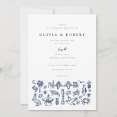 Charleston Toile Border of Navy Engagement Party Einladung (Vorderseite)