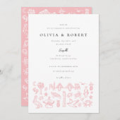 Charleston Toile Border of Pink Engagement Party Einladung (Vorne/Hinten)