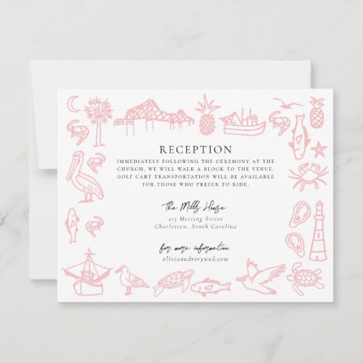 Charleston Toile Border Pink Information Card Mitteilungskarte (Vorderseite)