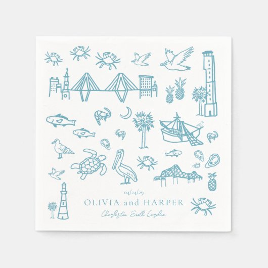 Charleston Toile in Blue Napkin Serviette (Vorderseite)