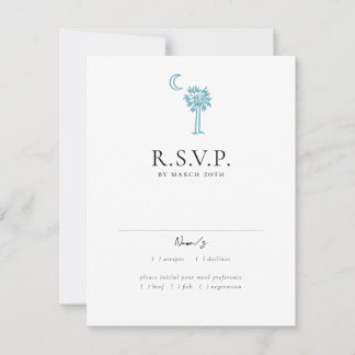 Charleston Toile in Blue Wedding Response Card RSVP Karte