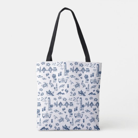 Charleston Toile in der Marine Tote Bag Tasche (Rückseite)