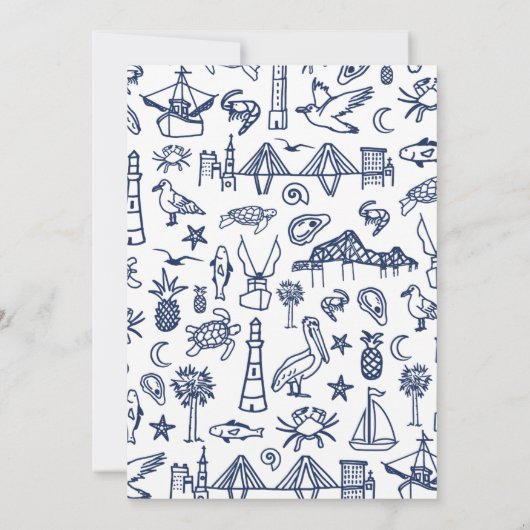 Charleston Toile Navy Blue Dusche Einladung (Rückseite)