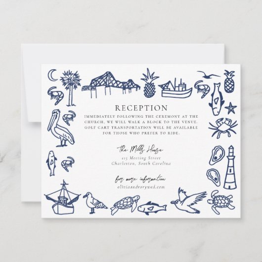Charleston Toile Navy Blue Information Card Mitteilungskarte (Vorderseite)