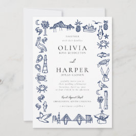 Charleston Toile Navy Blue Wedding Einladung