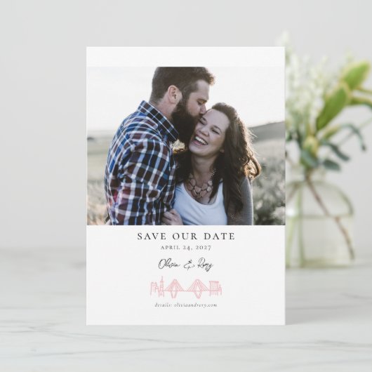 Charleston Toile Skyline in Pink Save the Date (Stehend Vorderseite)