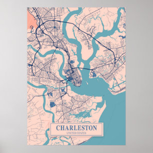 Charleston - United States Breezy City Map  Poster